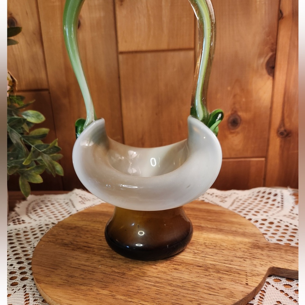 Murano Glass Basket with Green Handle
